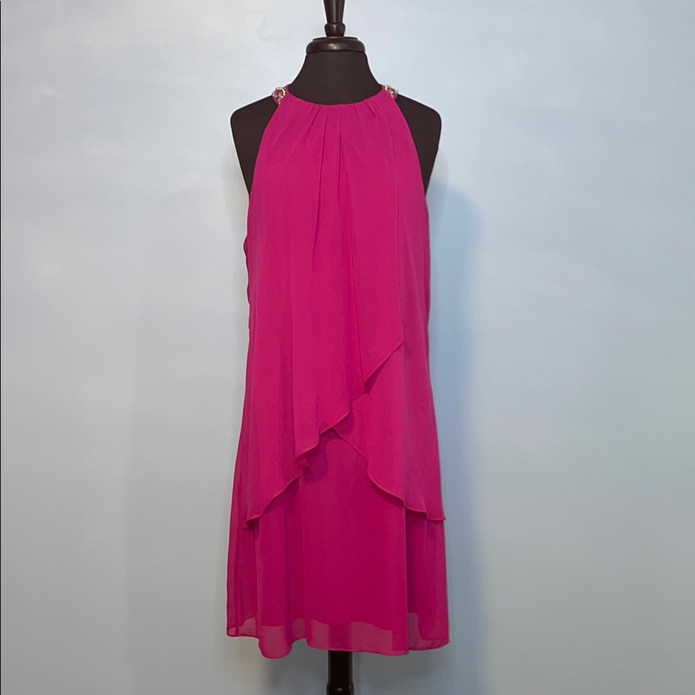 SLNY Pink Halter Sundress Beaded Neckline Size 18